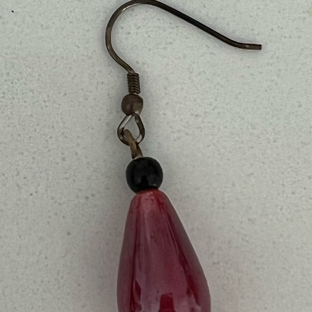 Bijoux Terner Pink Glass Black Teardrop Earrings Silver Pierced Boho Ethnic NWT - Picture 6 of 8